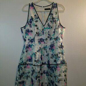 Ivanka Trump White Floral Sleeveless Dress W/ Zip Back Womens Size 16